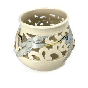 Great Blue Heron by Helen Freeman Reticulated Pot Vase Porcelain Red Rock TX